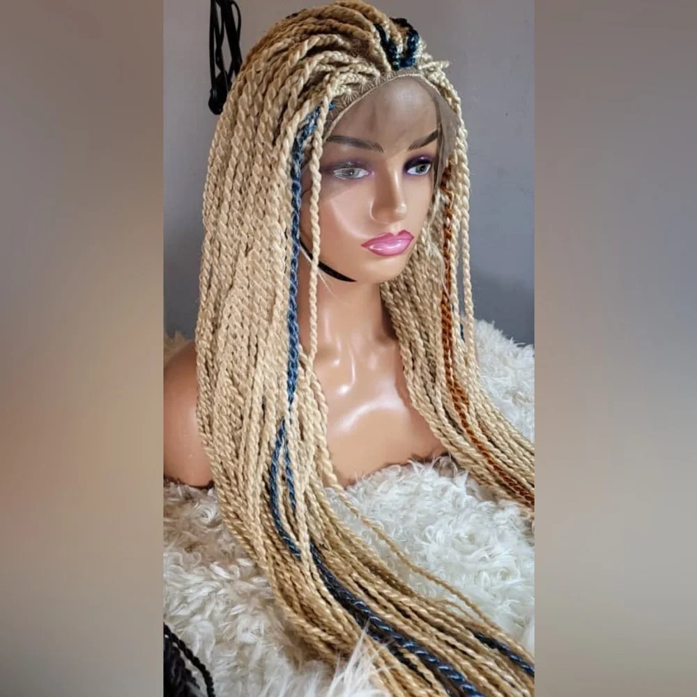 Blonde and Blue Braided Wig - Picture 2 of 4